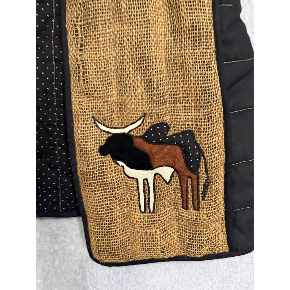 Brown Hemp Quilted Animal Vest Womens XL Cow Applique Open Front Padded Lined - Picture 2 of 11